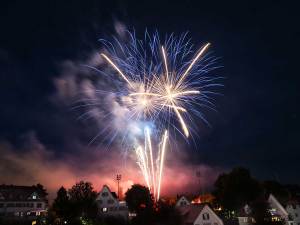 Fireworks going off in a neighborhood